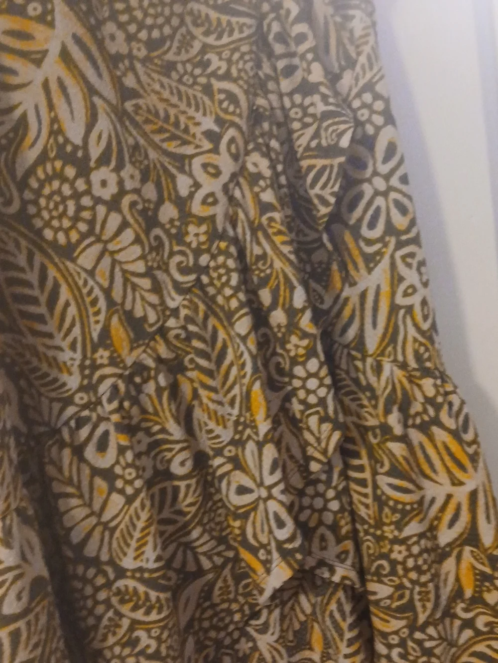 Cato Olive and Yellow Floral High-Low Ruffle Skirt